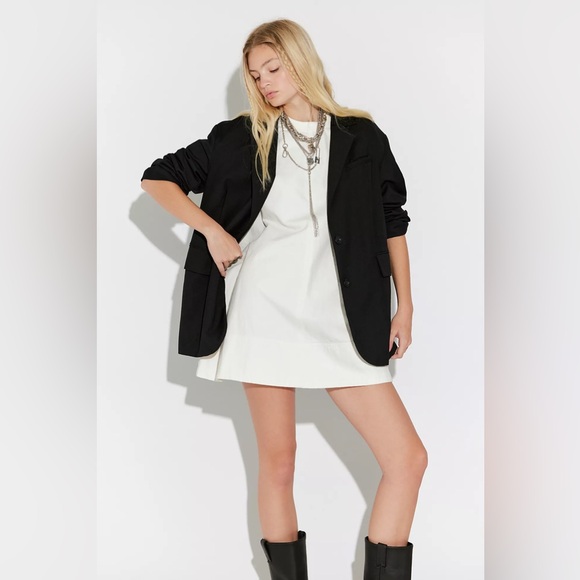 Free People Dresses & Skirts - Free People White Ecru Harlow Denim Mini Dress Sz XL Crew Neckline Shirt Style